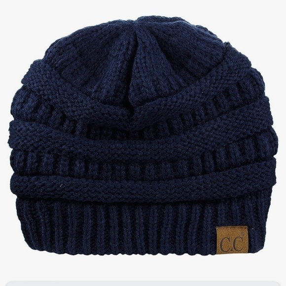 C.C Navy Unisex Chunky Soft Stretch Cable Knit Winter Hat - Picture 5 of 12